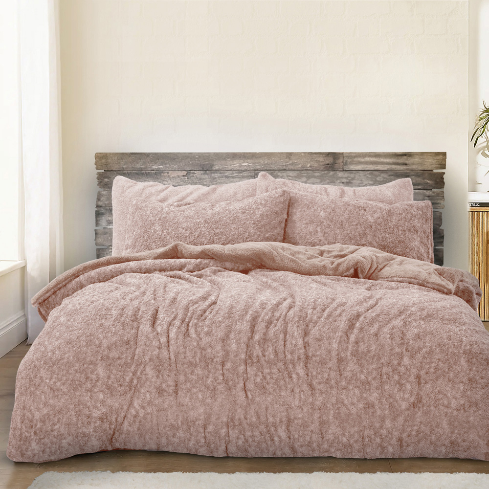 Velosso King Size Blush Marl-Effect Teddy Fleece Duvet Cover Set Image 1