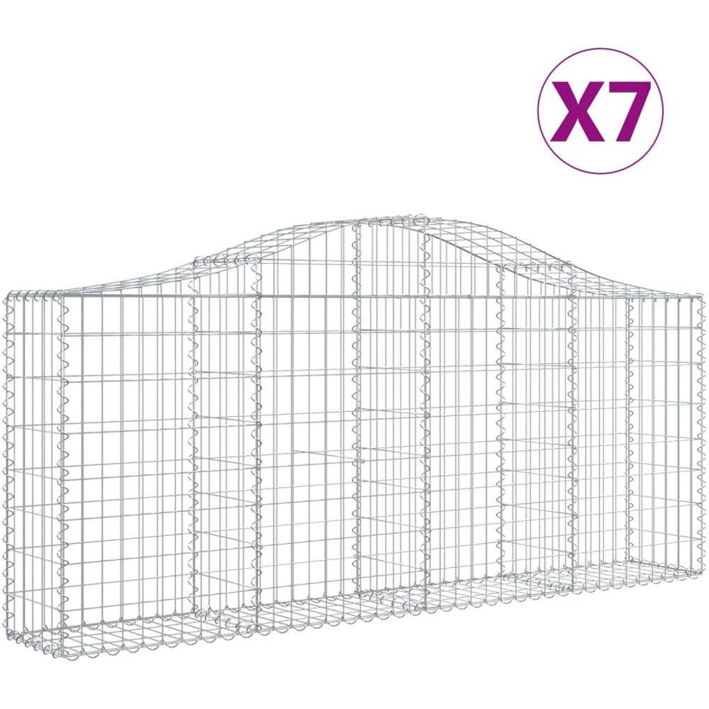 vidaXL Silver Galvanised Iron Arched Gabion Basket 80/100 x 30 x 200cm 7 Pack Image 2