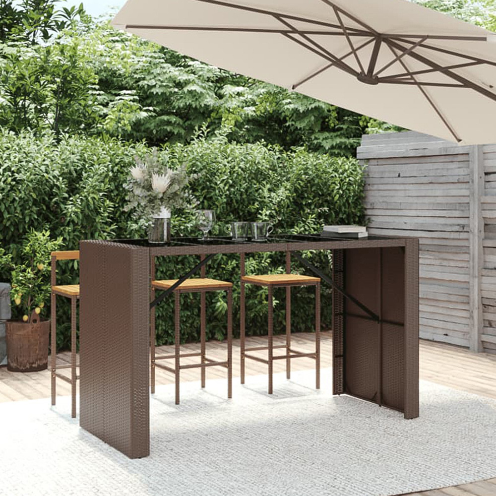 vidaXL Brown and Black Polyrattan Glass Top Bar Table 110 x 80 x 185cm Image 1