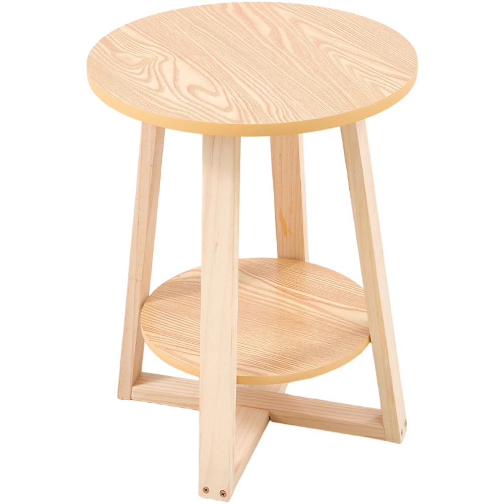 Living and Home 2-Tier Natural Round Solid Wood Coffee Side Table Image 2