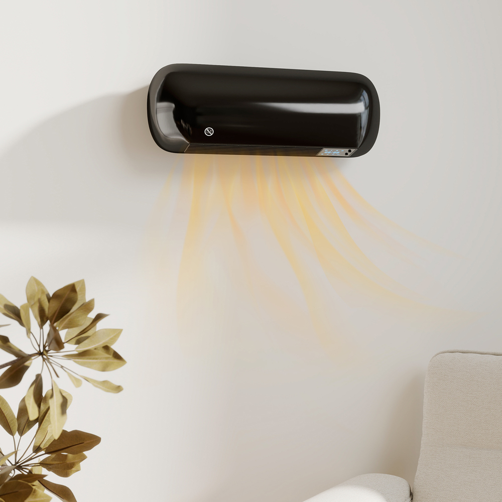 HOMCOM Black Ceramic Wall Mounted Electric Heater with Fan 2000W Image 2