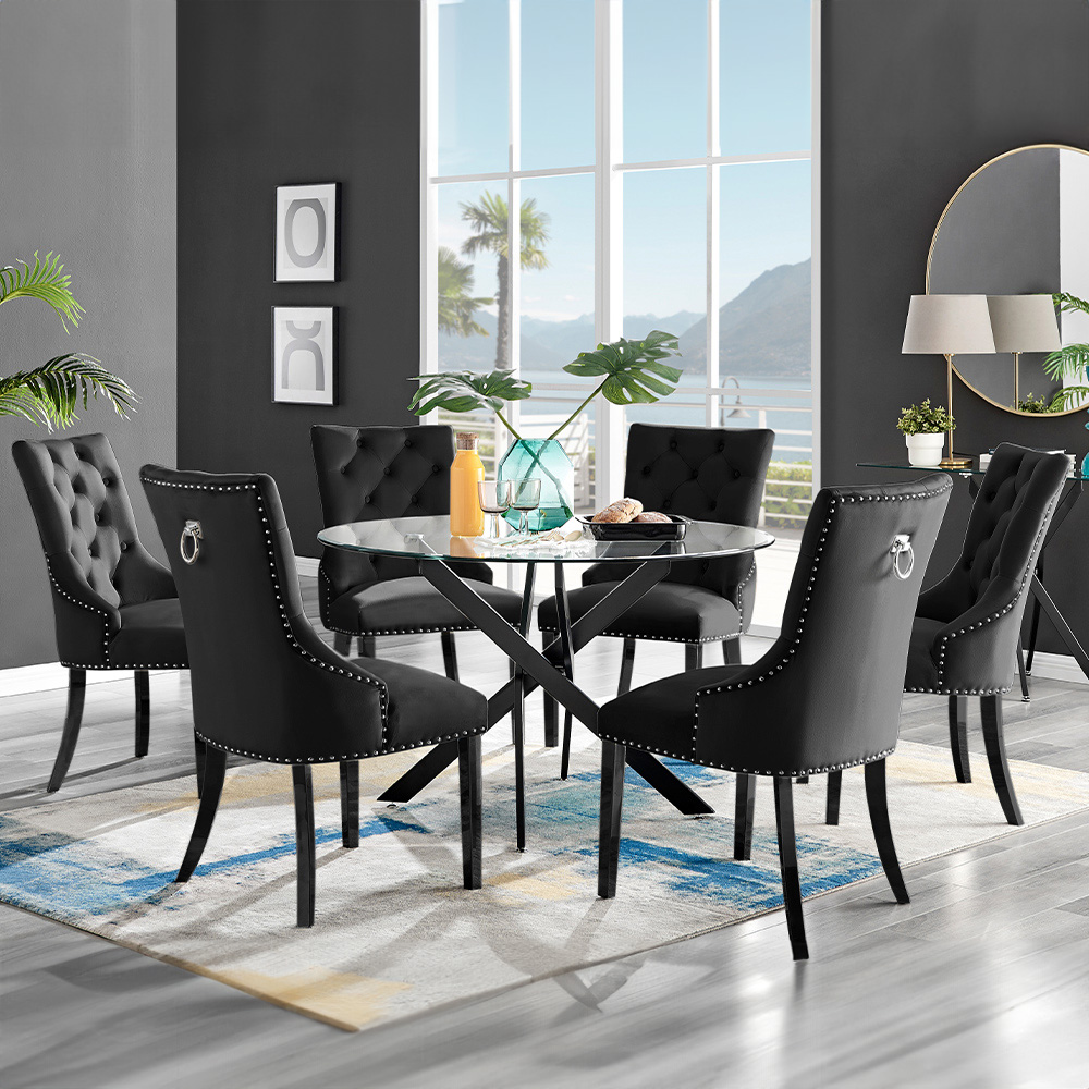 Furniturebox Arona Kensington 6 Seater Round Dining Set Black Image 1