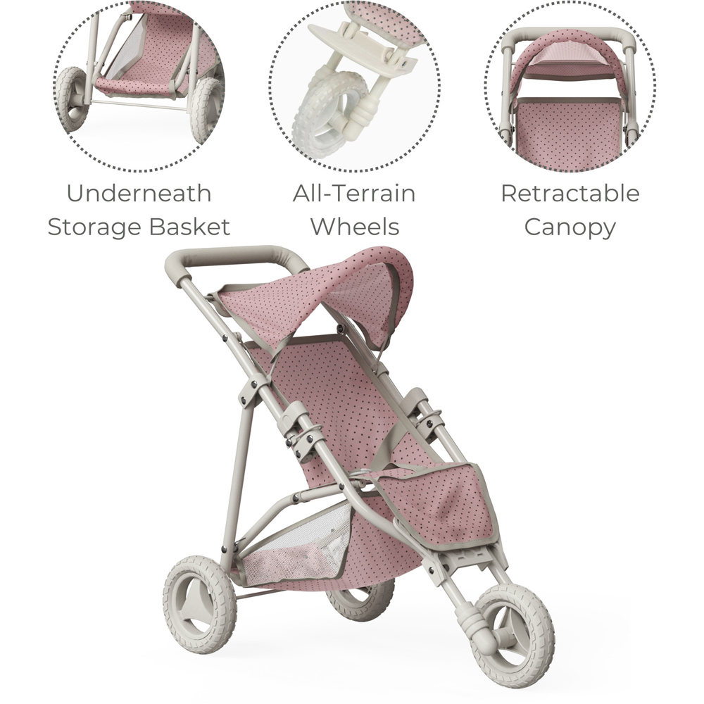 Teamson Kids Olivia's Little World Pink and Grey Polka Dots Princess Baby Doll Jogging Stroller Image 7