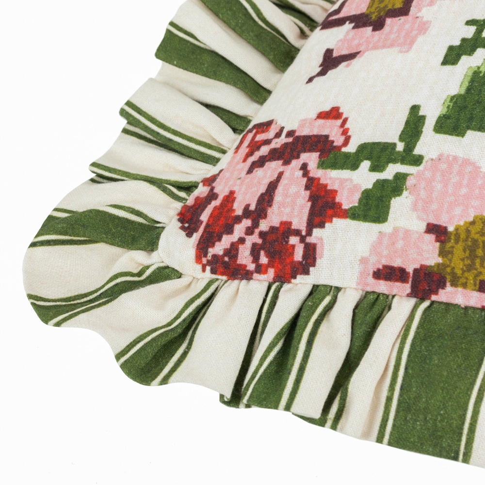 Furn Feeoni Ruffled Willow Green Cotton Reversible Cushion 43 x 43cm Image 5