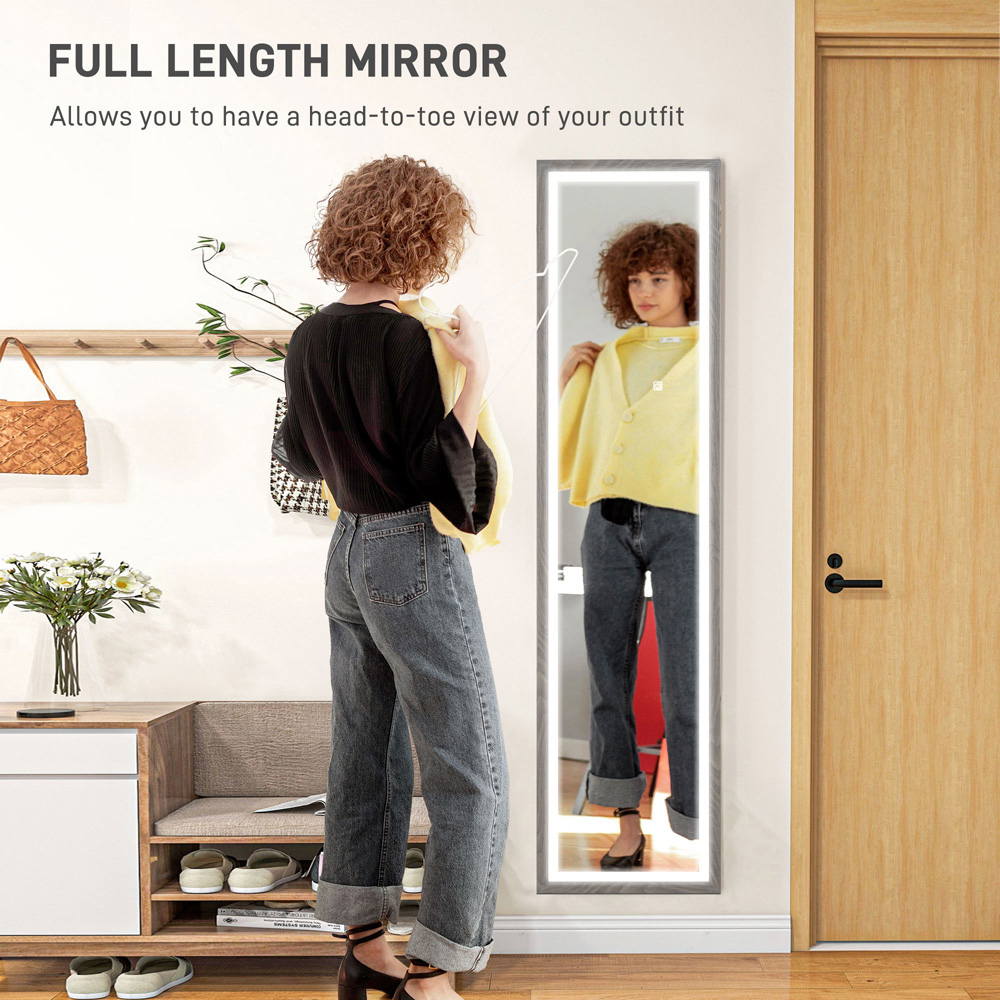 Portland Grey Wood Effect Frame Full Length Mirror with Dimming Lights 160 x 40cm Image 4