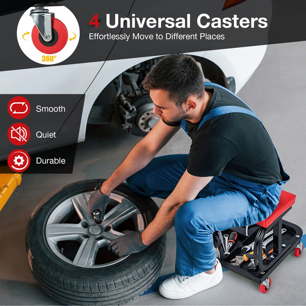 Costway 150kg Capacity Rolling Mechanic Stool with Tool Tray Image 7