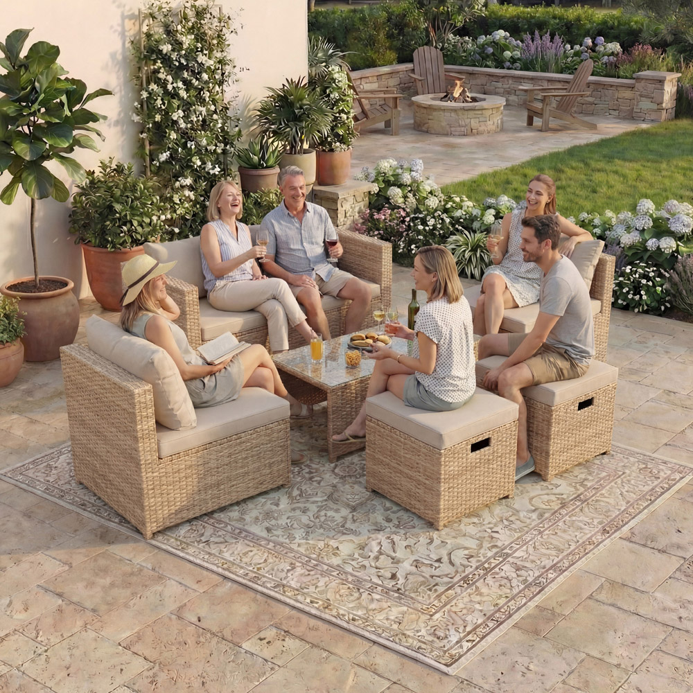 GARDEN VIDA Islay 6 Seater Natural PE Rattan Garden Lounge Set Image 3