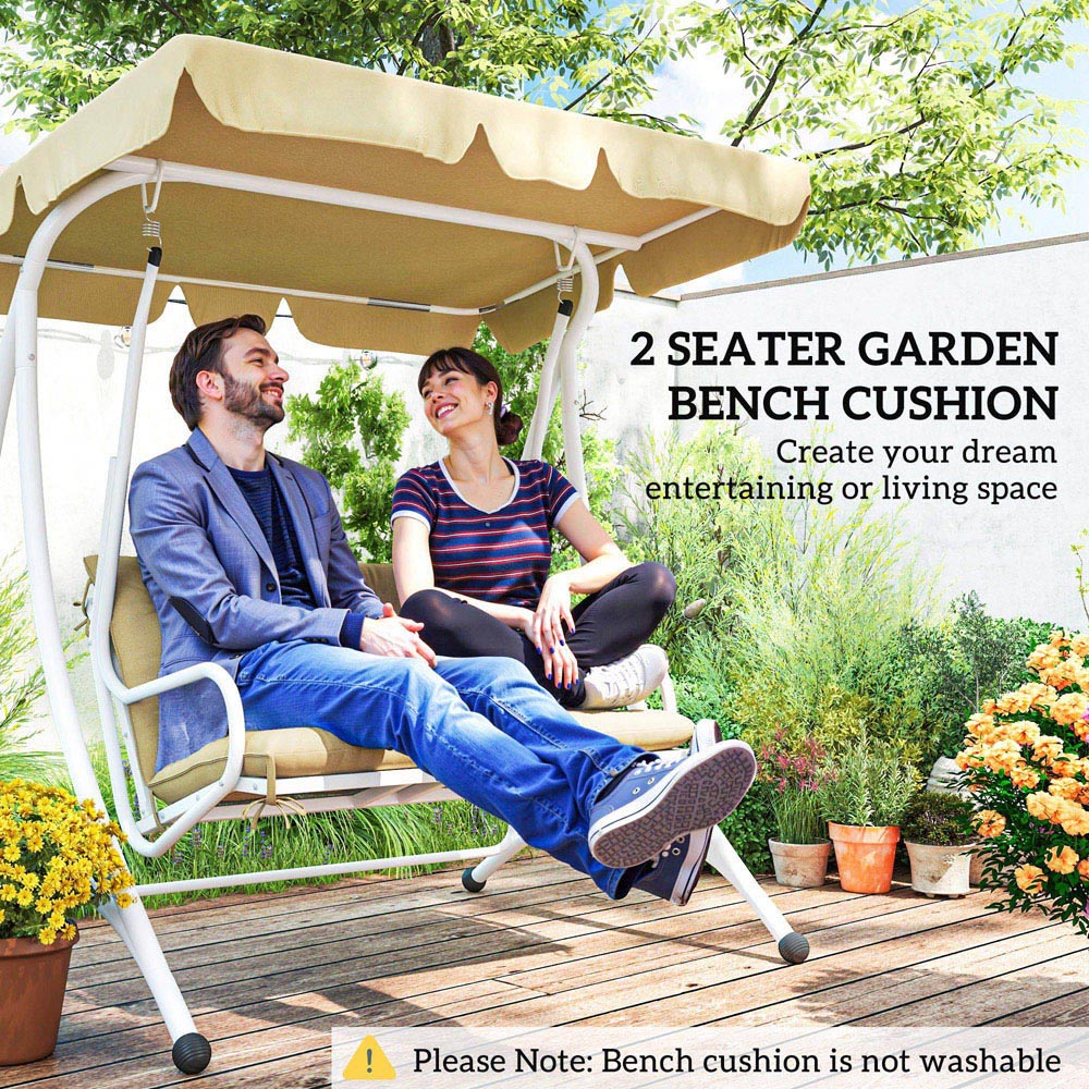 Outsunny 2 Seater Khaki Garden Bench Cushion with Ties 49 x 100cm Image 7