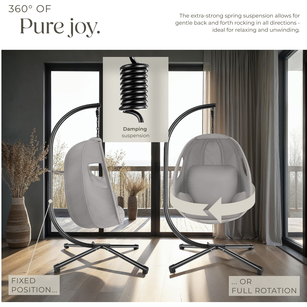 tectake Anika Light Grey Hanging Egg Chair Image 7