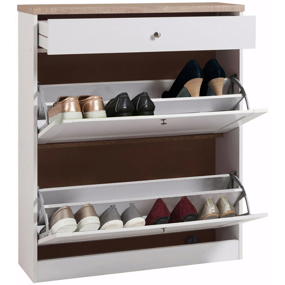 Loft24 HEIDE 2 Flip Door Single Drawer Oak Shoe Cabinet Image 4