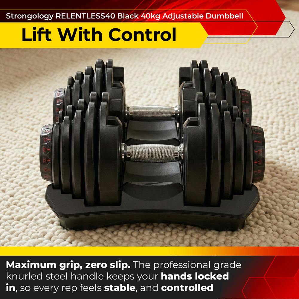 Strongology Home Fitness Black Adjustable Dumbbell 5kg to 40kg 2 Pack Image 4