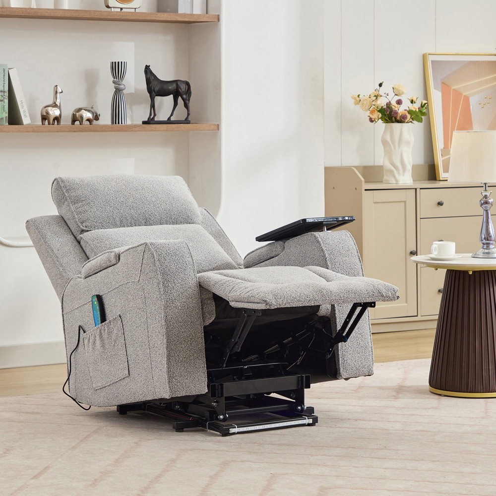 Artemis Home Cowley Light Grey Boucle Massage and Heat Electric Riser Recliner Chair Image 6