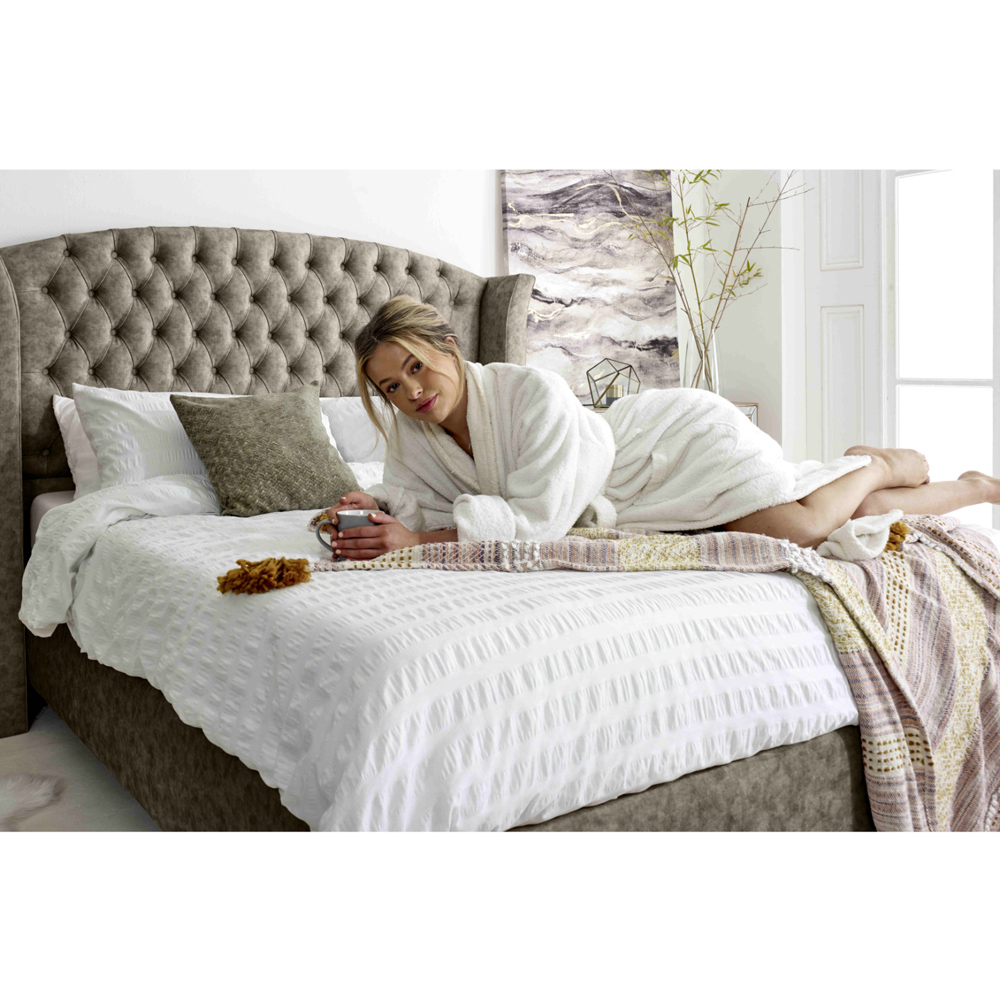 Eleganza Roseland Small Double Taupe Oakland Fabric Bed Frame with Chesterfield Headboard Image 4