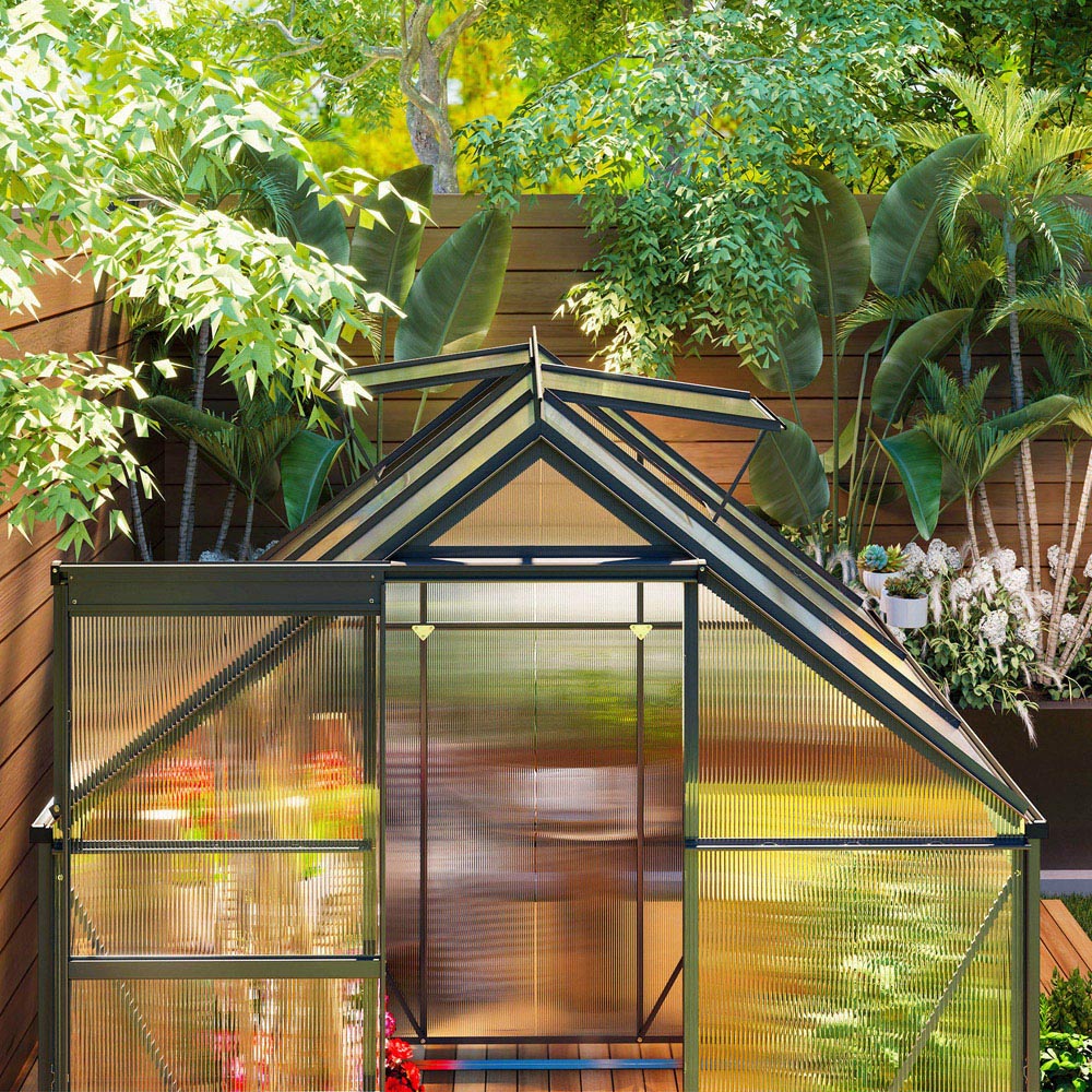 Outsunny 6.23 x 6.23ft Polycarbonate Walk In Garden Greenhouse Kit with Sliding Door Image 4