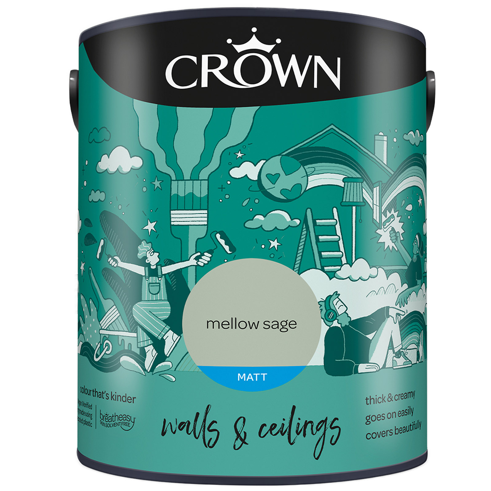 Crown Breatheasy Walls & Ceilings Mellow Sage Matt Emulsion Paint 5L Image 2