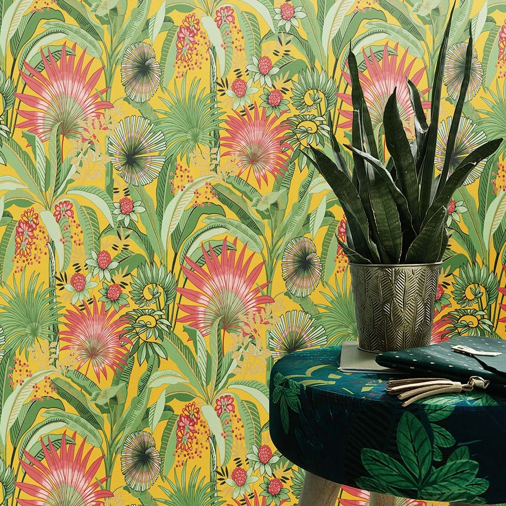Erismann Martinique Tropical Floral Yellow Non Woven Wallpaper Image 4