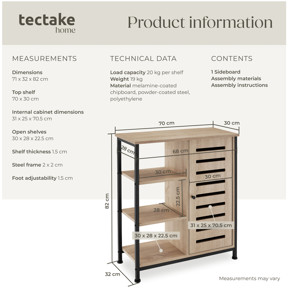 Tectake Runcorn Single Door 3 Shelf Sonoma Oak Sideboard Image 9