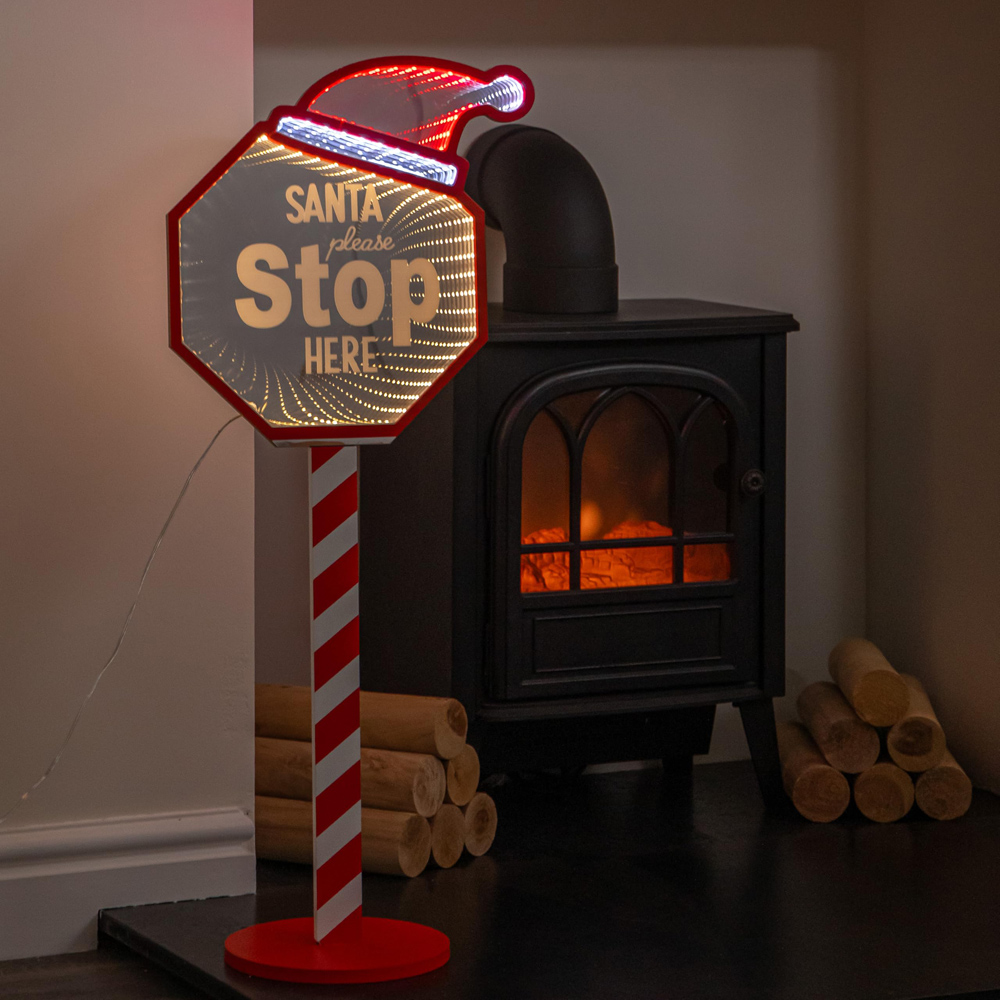 Samuel Alexander Red White and Warm White Santa Stop Here Infinity Mirror Christmas Decoration 80cm Image 3
