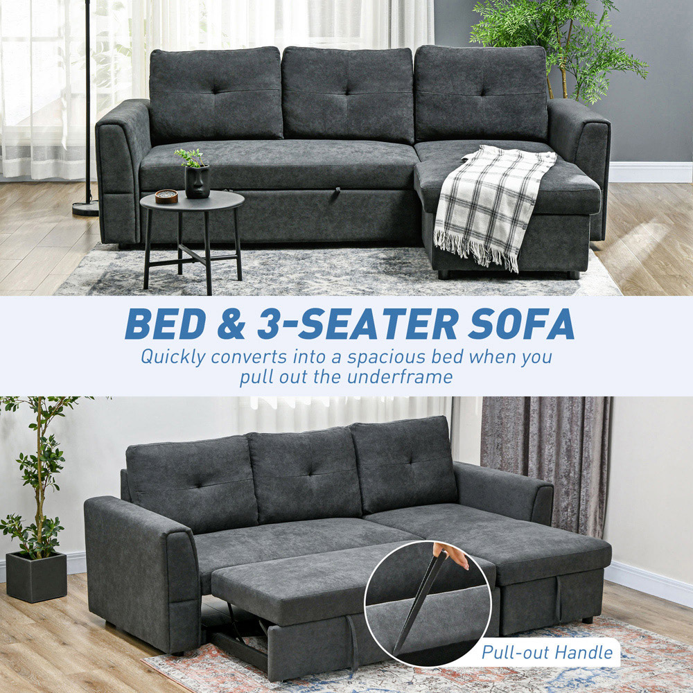 Portland 3 Seater Dark Grey Convertible Sofa Bed Image 6