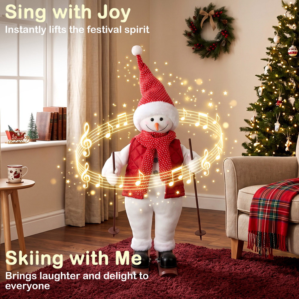 HOMCOM Singing and Skiing Santa Claus with Ski Board and Poles Christmas Decoration 2ft Image 8