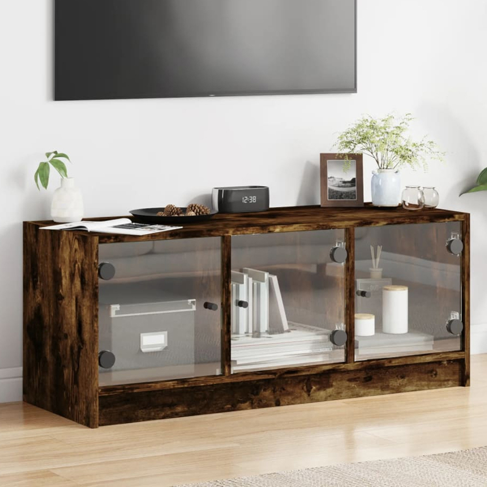 vidaXL 3 Glass Door Smoked Oak TV Cabinet Image 1