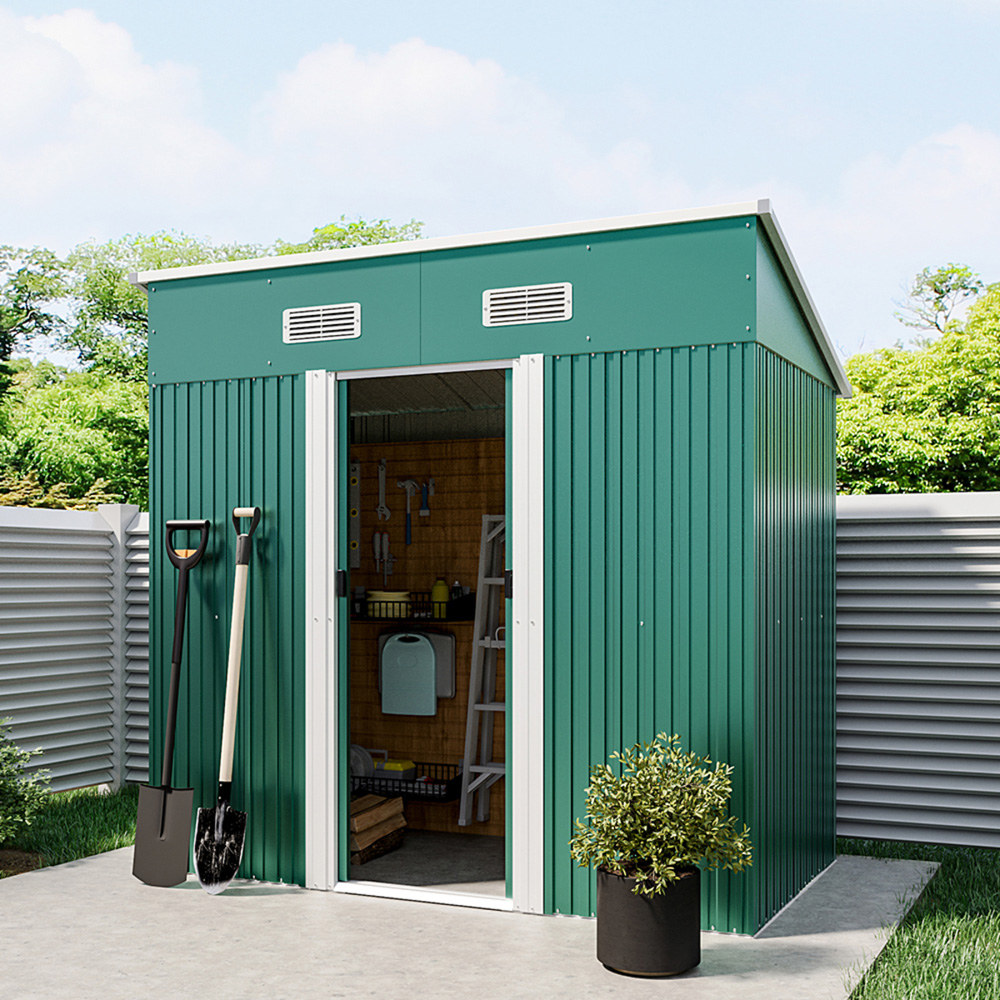 Living and Home 4 x 6ft Double Door Green Metal Garden Shed with Foundation Image 5