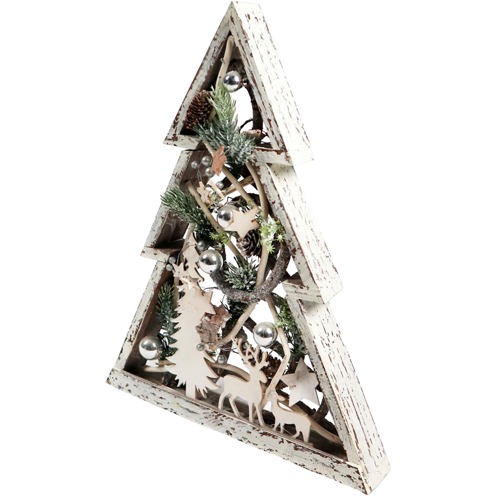 Shatchi Pre-Lit Warm White LED Frame Centrepiece Decoration with Pinecones and Baubles Image 1