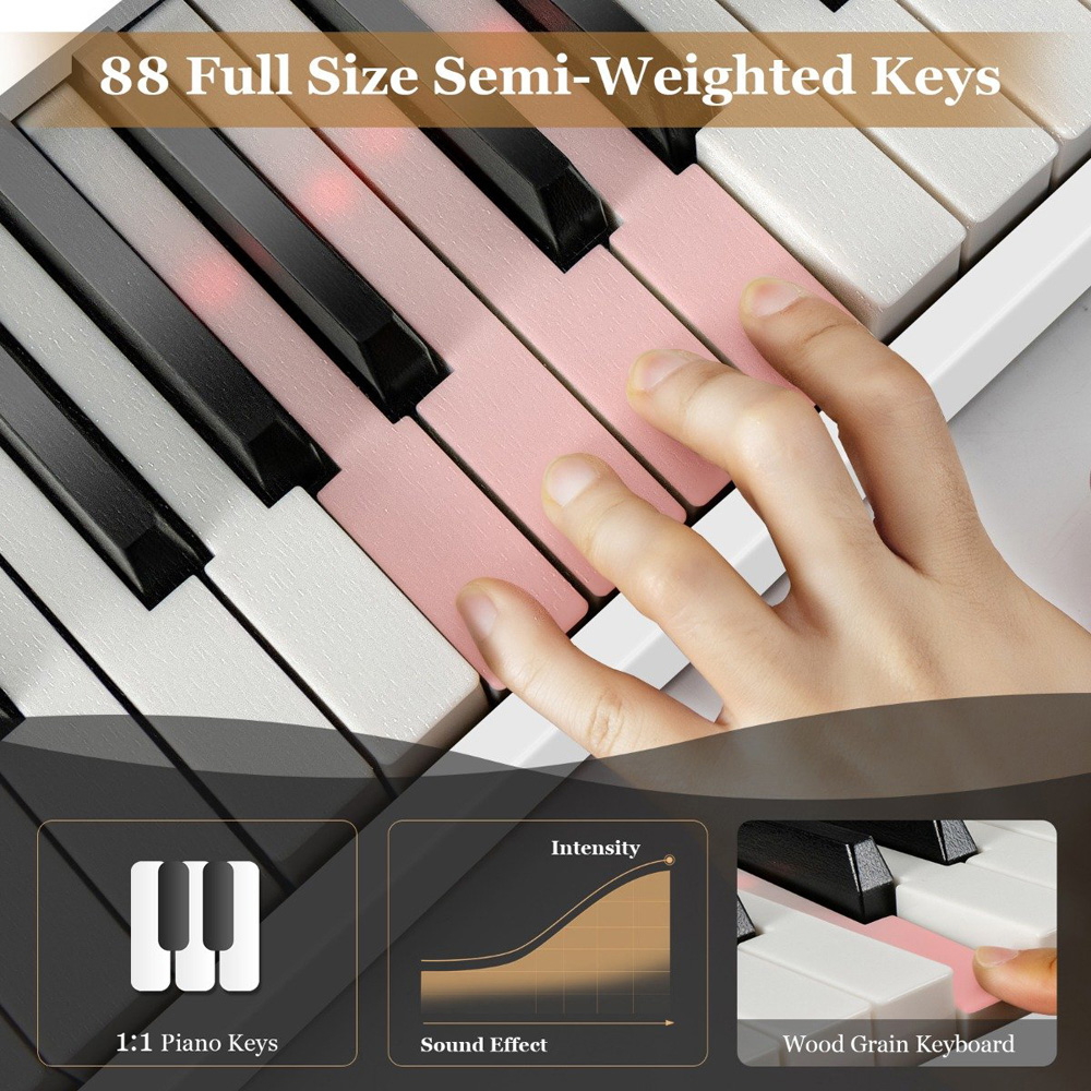 Costway MU10090GB White 88 Key Foldable Electric Keyboard Piano Image 8