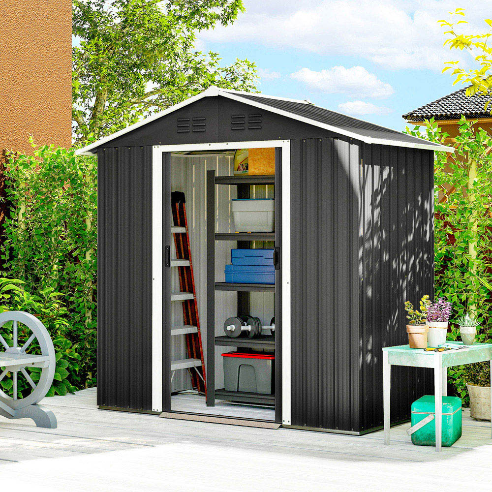 Outsunny 6 x 3.2ft Dark Grey Galvanised Steel Garden Storage Shed Image 2
