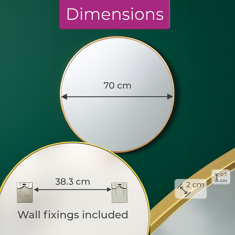 Neo Gold Metal Frame Anti-Rust Wall Mounted Round Mirror 70cm Image 7