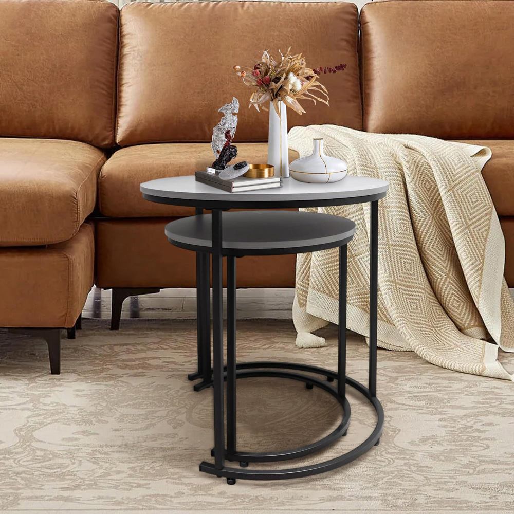Alivio Grey Round Nesting Coffee Tables Set of 2 Image 2