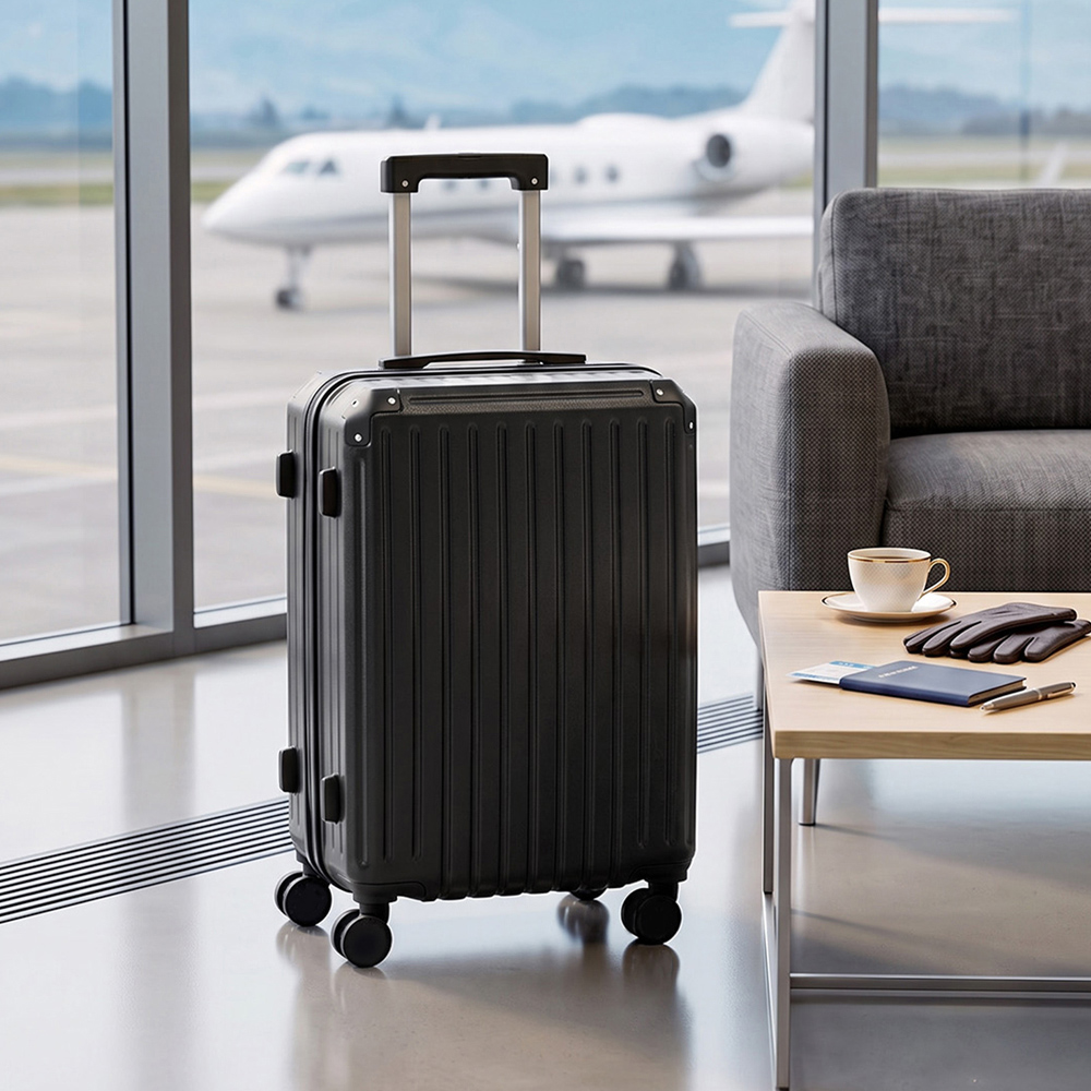 H&O Direct Black ABS Hard Shell Suitcase with USB Port and Cup Holder 20 inch Image 2