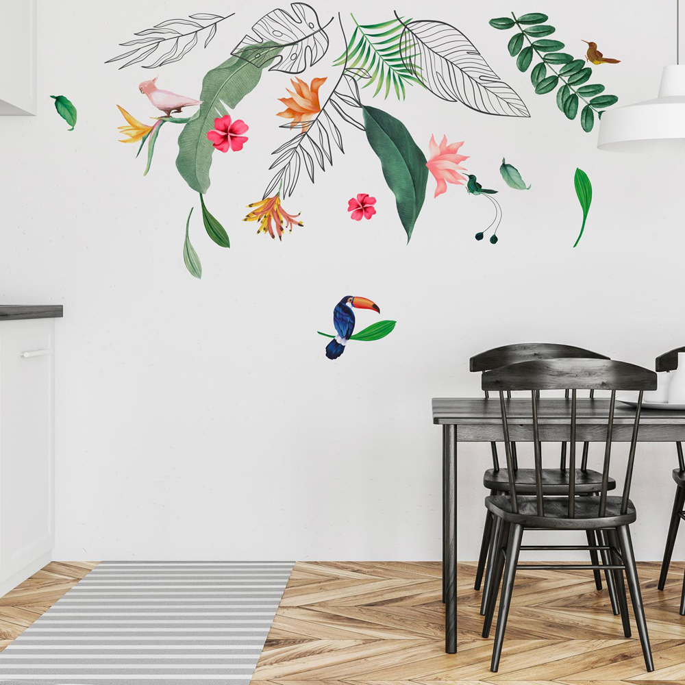 Walplus Tropical Leaves and Flower Theme Self Adhesive Wall Stickers Image 2