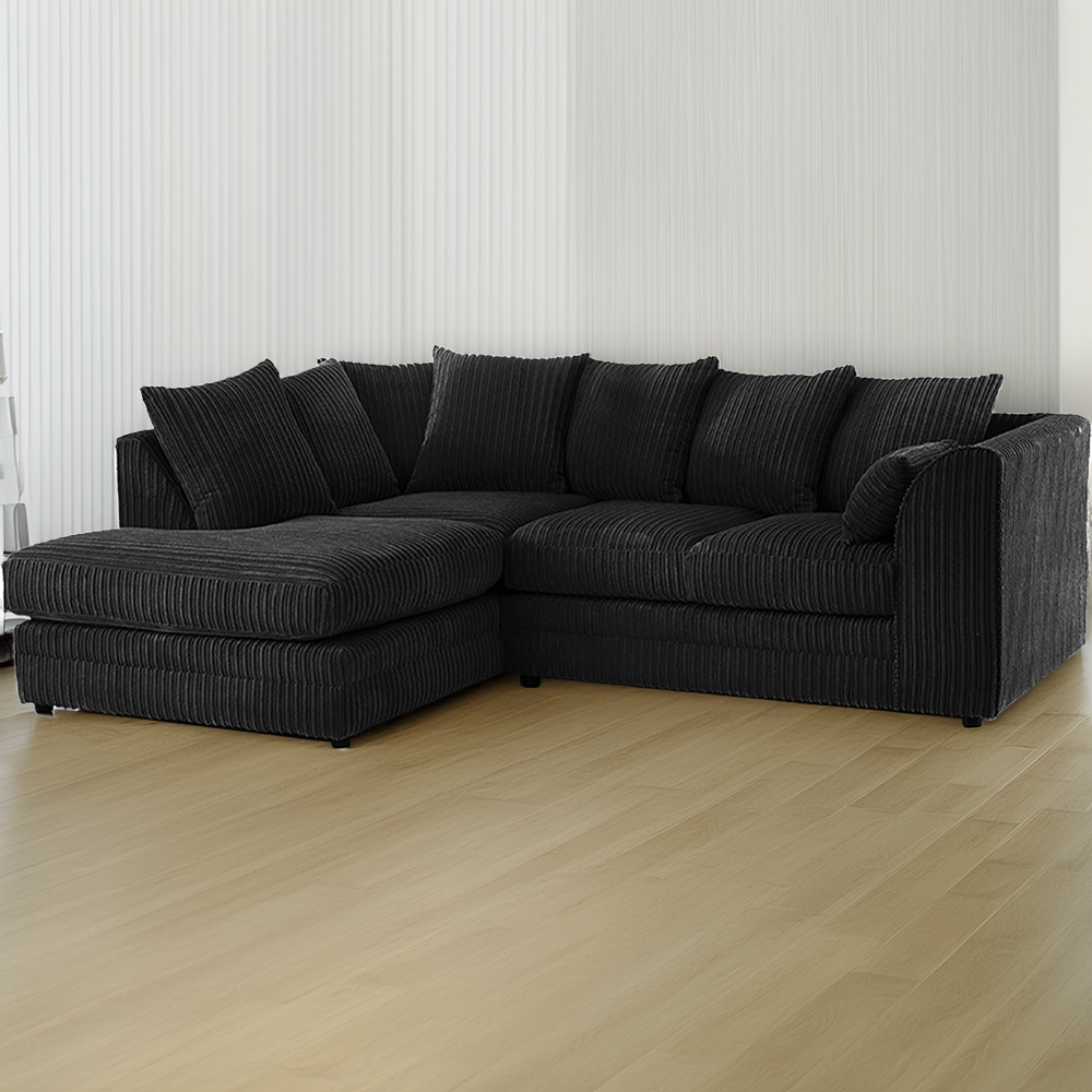 Portland Luxor 4 Seater Black Jumbo Cord Left Hand L Shape Corner Sofa Image 1