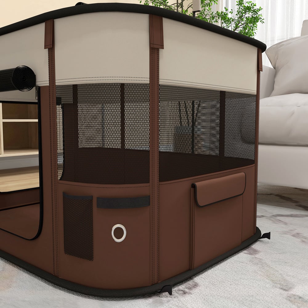 PawHut Brown Portable Small Animal Playpen Medium Image 3