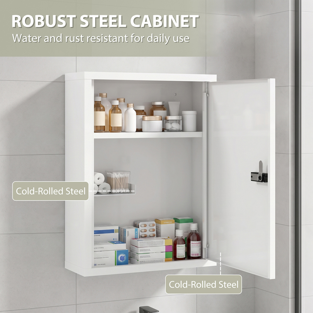 HOMCOM Single Door White Wall-Mounted Medicine Cabinet with Combination Lock Image 7