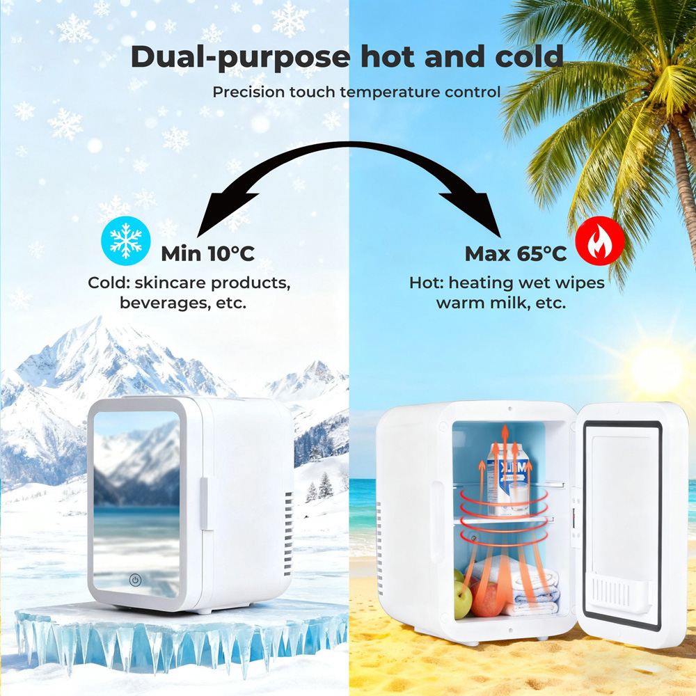 Spector White Portable Tabletop Cooler Warmer Mini Fridge with LED Makeup Mirror 5L Image 4