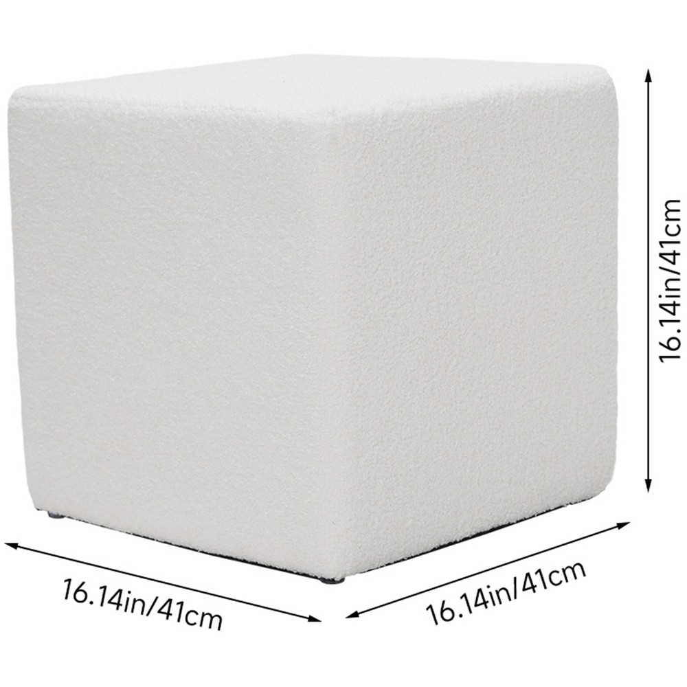 Living and Home White Teddy Fleece Upholstered Cube Footstool Image 9