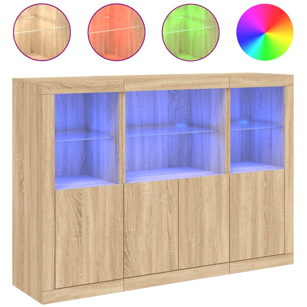 vidaXL 4 Door 6 Shelf Sonoma Oak LED Sideboard 3 Piece Image 3