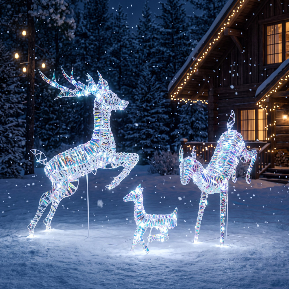 Outsunny 200 Cool White LED 3-Piece Reindeer Family Set Outdoor Christmas Decoration Image 4