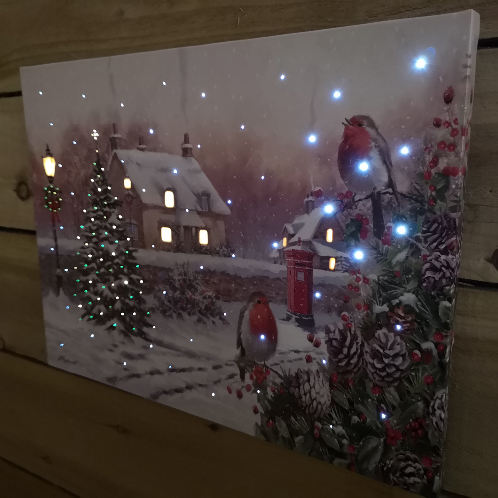Samuel Alexander Christmas Scene With Robins Light Up Wall Art 30 x 40cm Image 3