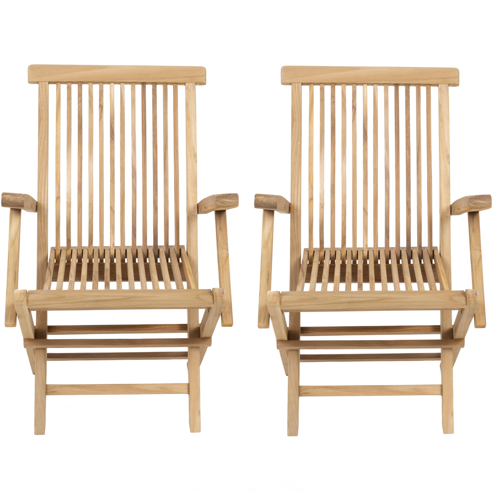 Charles Bentley Set of 2 Teak Wooden Foldable Patio Armchair Image 3