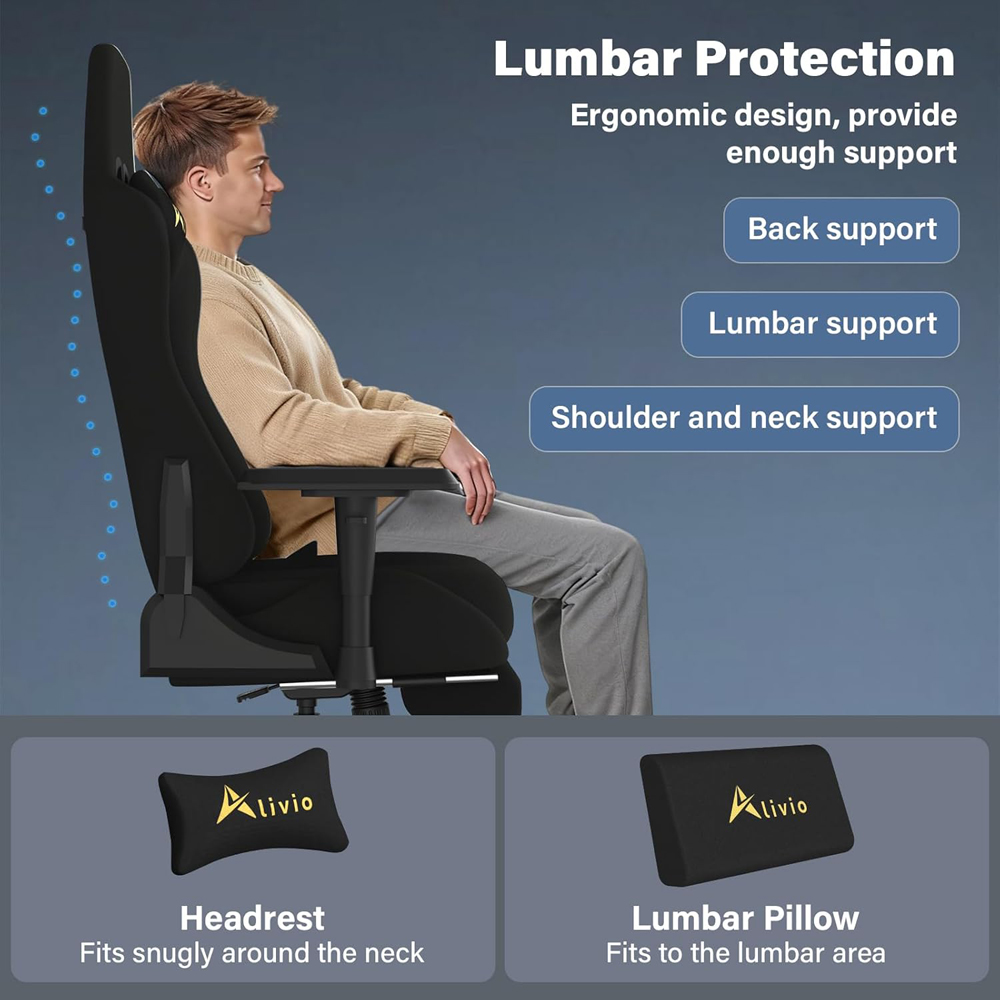 Alivio Black Velvet Reclining Gaming Chair with Lumbar and Headrest Support Image 6