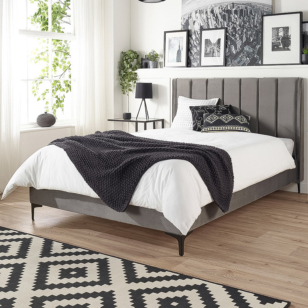 Aspire Furniture Phoebe King Size Grey Brushed Velvet Bed Frame Image 1