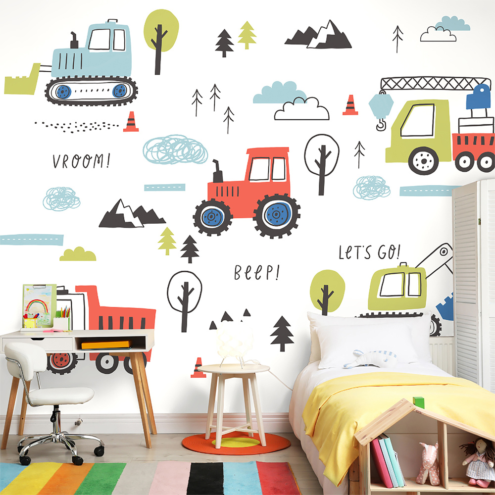 Origin Murals Tractors and Diggers Red Wall Mural Image 1