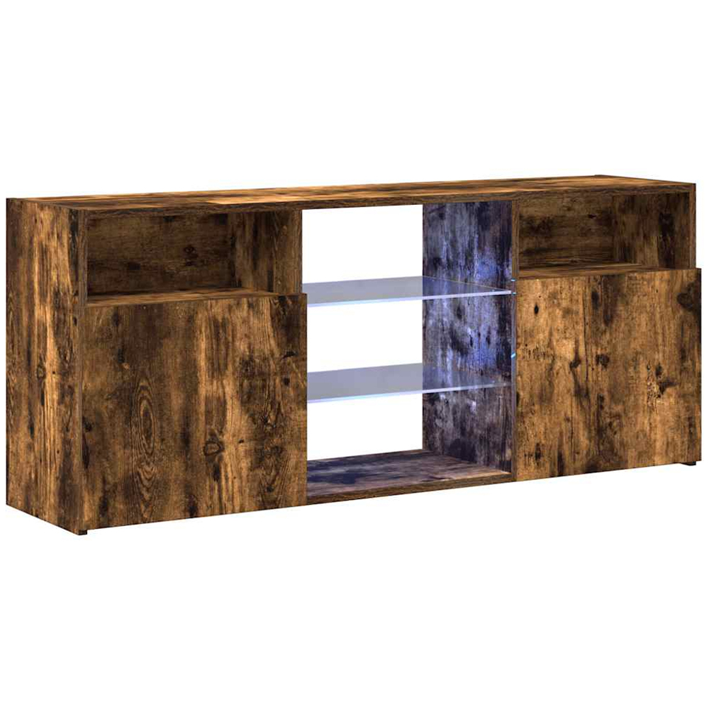 vidaXL 2 Door 4 Shelf Smoked Oak TV Cabinet with LED Lights Image 2