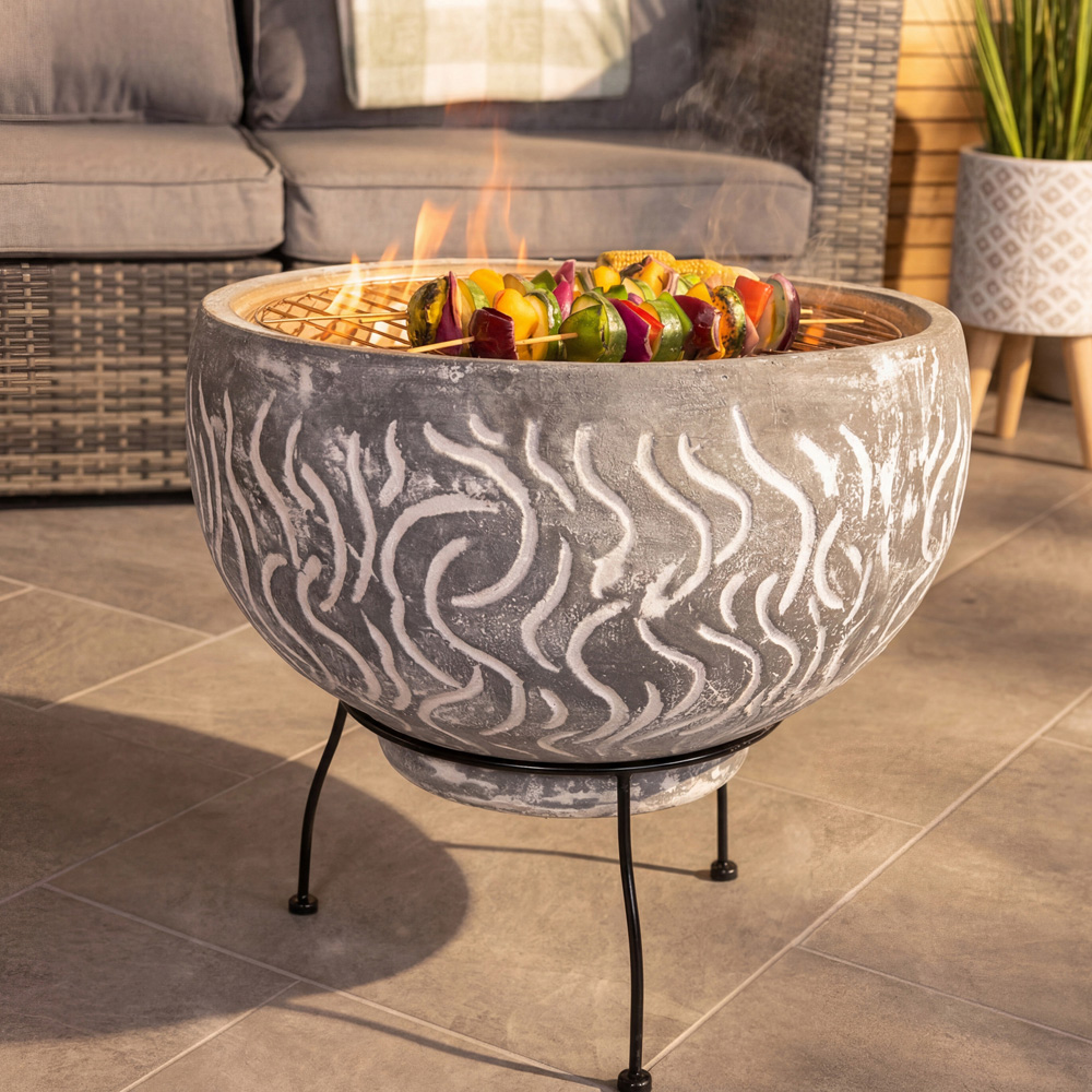Snug Toledo Grey Wave Design Clay BBQ Firepit Bowl with Removable Grill Image 7