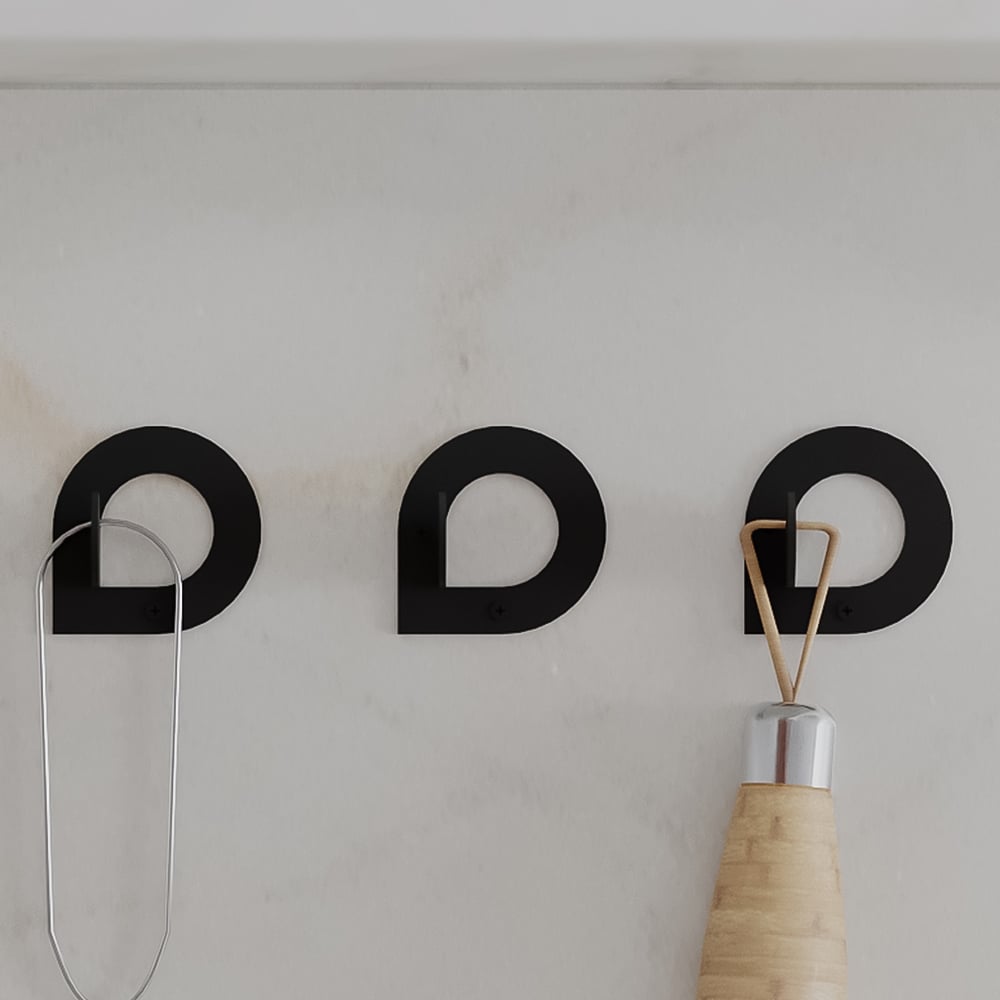 Decortie Pino Modern Round Design Black Metal Wall Hook Set 3 Pack Image 2