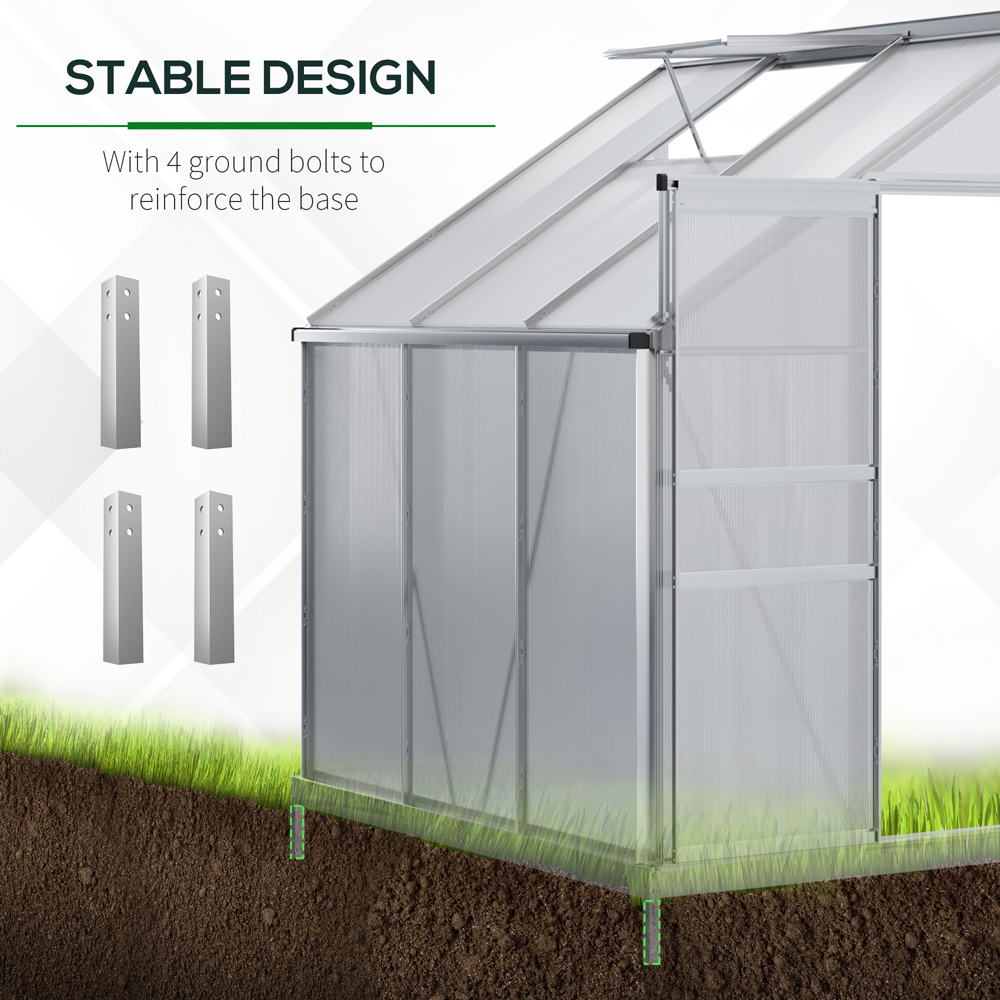 Outsunny 6 x 4ft Lean to Wall Polycarbonate Aluminium Walk-In Greenhouse Image 6