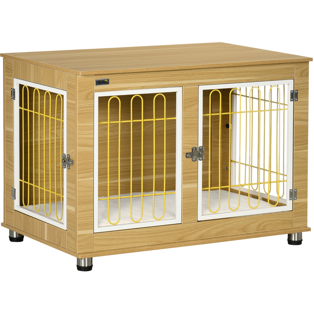 PawHut Oak Tone Large Dog Pet Crate Side Table with Cushion Image 1